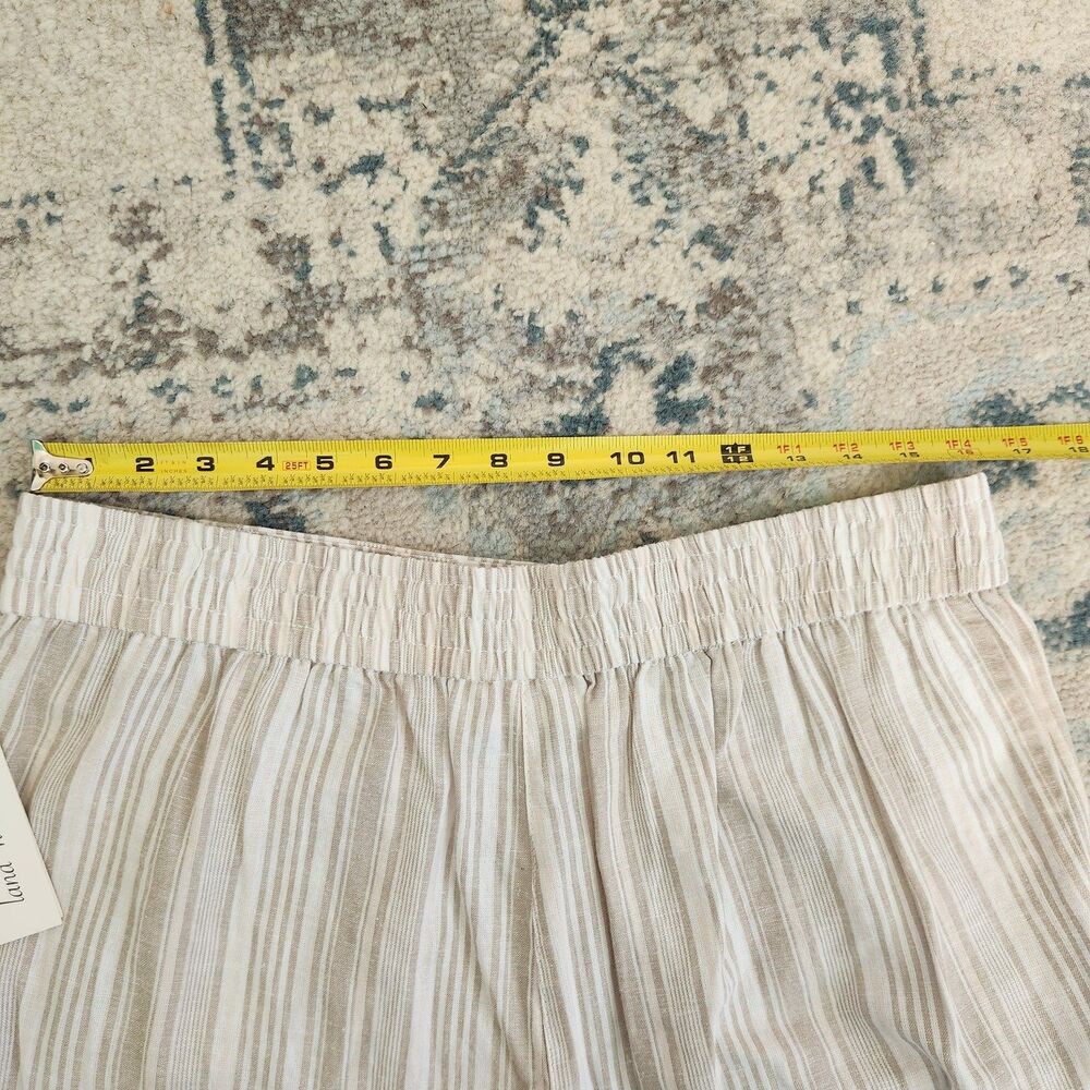 Land 'n Sea Wide Leg Pants Womens L Linen Blend Elastic White Beige Stripes - Picture 11 of 11